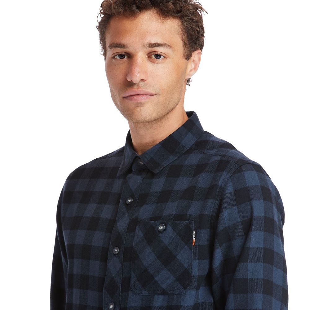 Timberland Mens Shirts PRO® Woodfort Midweight Flannel Work - Navy - India OI9386507